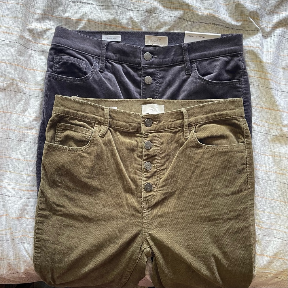 Lot of 2 pair Loft corduroy high rise skinny jeans.